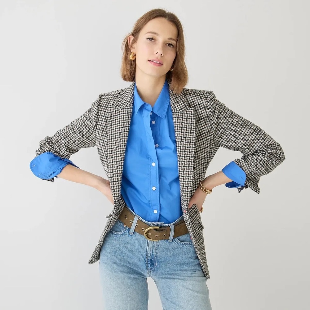J. Crew Sommerset Blazer in Houndstooth Wool Navy Brown Green Size 2